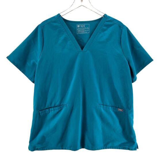 Figs Scrub Top Womens XXL Set Of 2 Casma V-Neck Aqua Blue Medical Dental Comfort - Picture 4 of 10